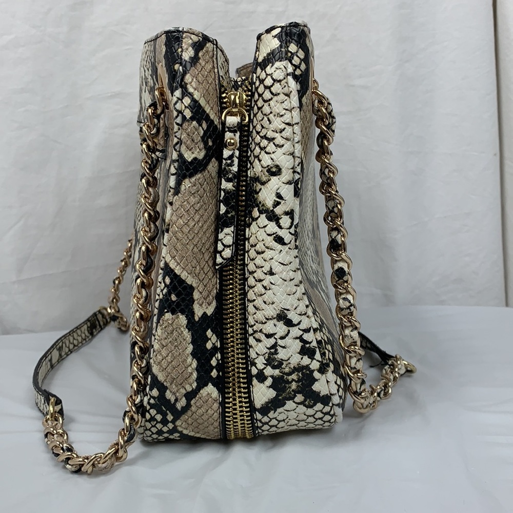 INC Purse Shoulder Bag Tan Vegan Snake Faux Reptile Large Chain Zippered Satchel - Picture 4 of 16